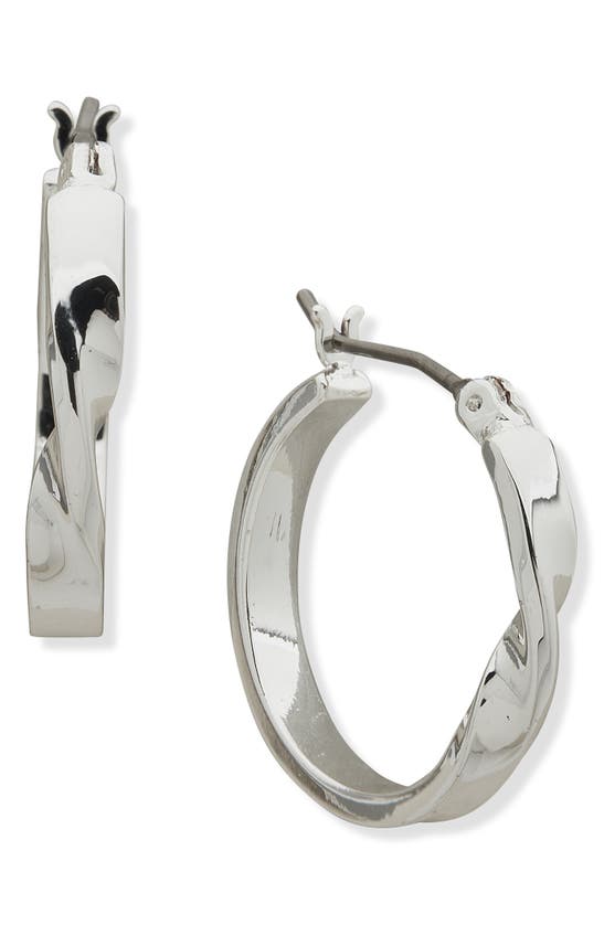 Shop Dkny Wide Twist Hoop Earrings In Silver