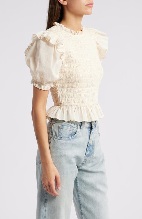 Shop Cleobella Amelie Smocked Ruffle Puff Sleeve Top In Pale Champagne