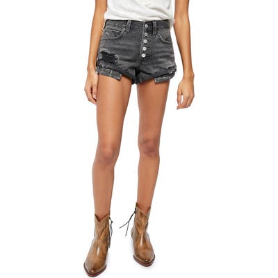Free People Romeo Rolled Cutoff Denim Shorts, Black