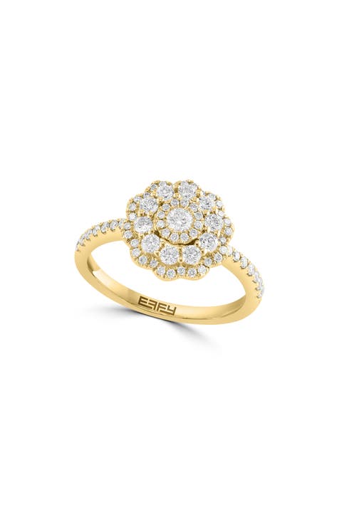 14K Yellow Gold Pavé Diamond Flower Ring - 0.85ct.