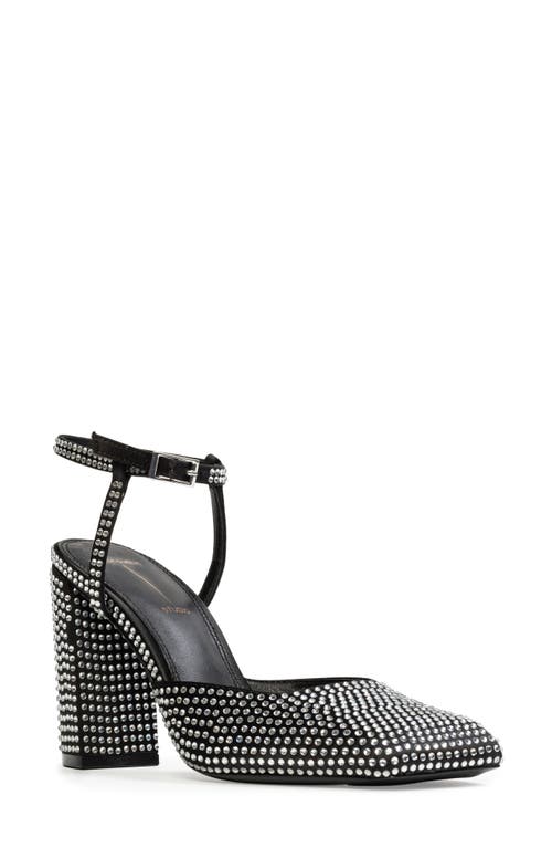 Black Suede Studio Meadow 90 Ankle Strap Pump In Black Satin