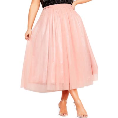 Plus Size City Chic Tulle Midi Skirt, Pink