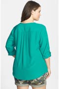 Anne Klein Zip Pocket Roll Sleeve Shirt (Plus Size) | Nordstrom
