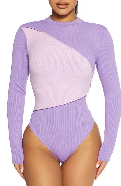 Shop Naked Wardrobe Mock Neck Rib Bodysuit In Bloom/purple
