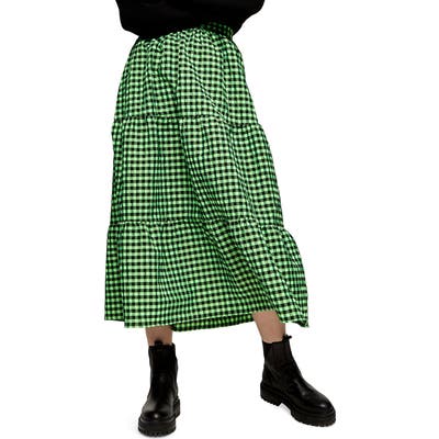 Topshop Gingham Tiered Ruffle Skirt, US - Green