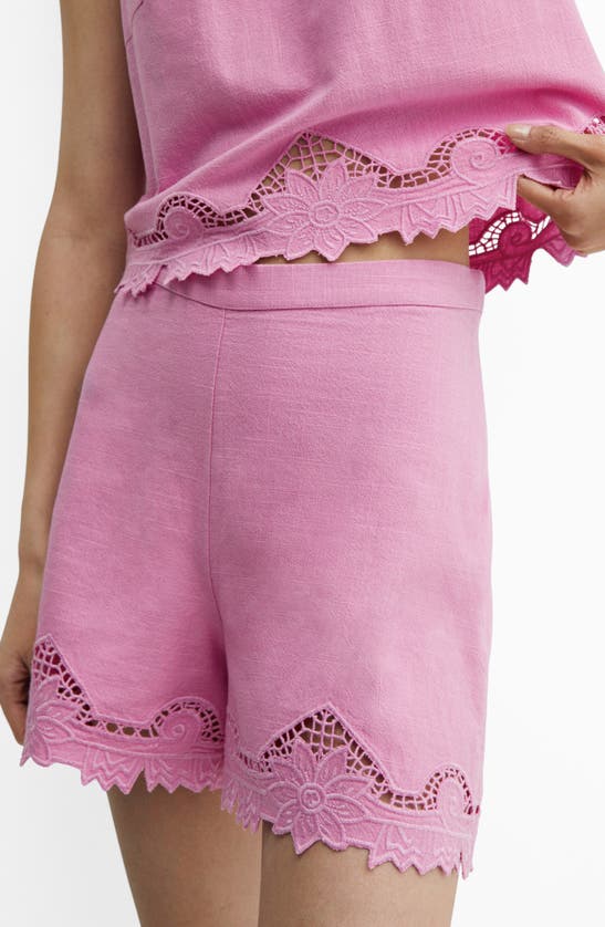 Shop Mango Cotton Eyelet Shorts In Pastel Pink