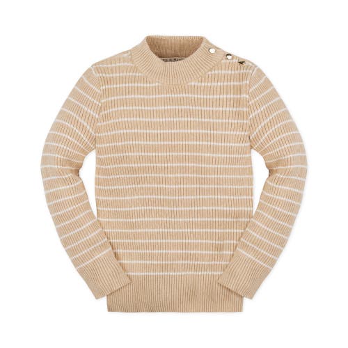 Hope & Henry Girls' Organic Mock Neck Sweater, Kids In Oatmeal Heather Stripe