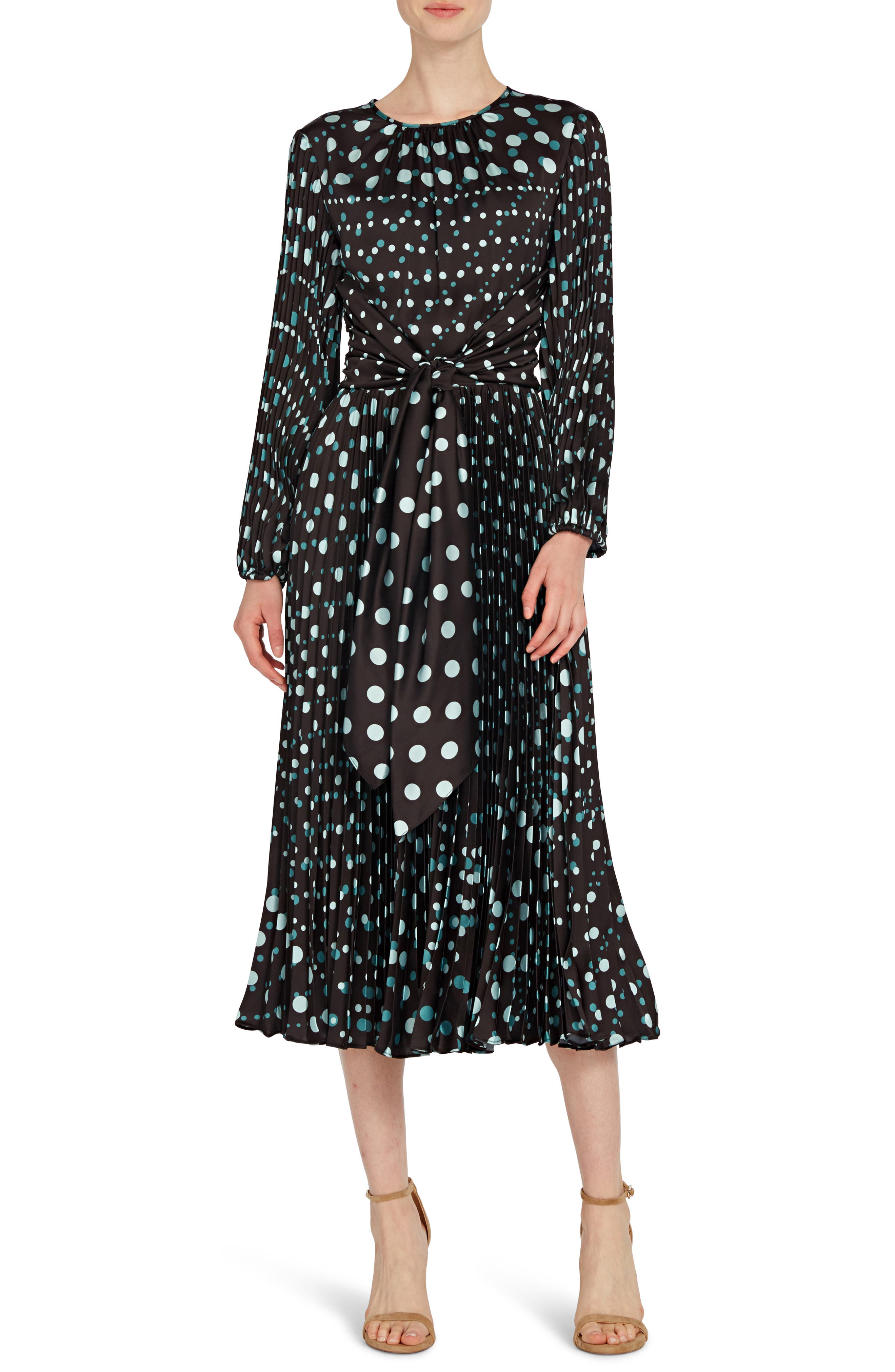 long sleeve polka dot midi dress