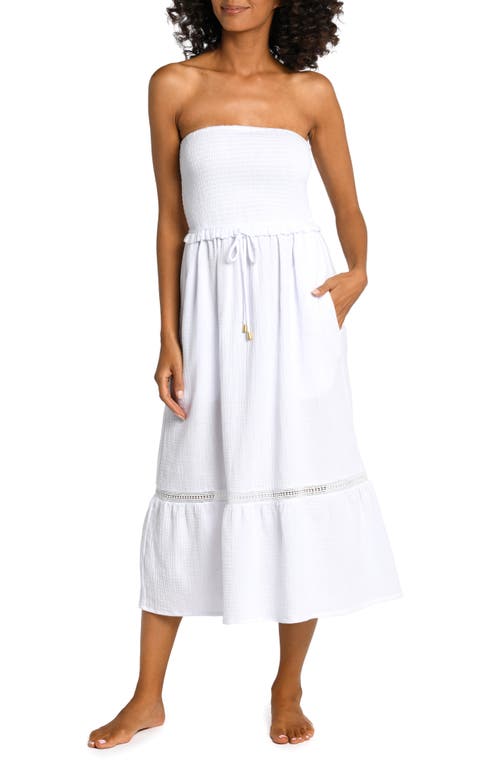 Seaside Strapless Cotton Gauze Cover-Up Dress in White