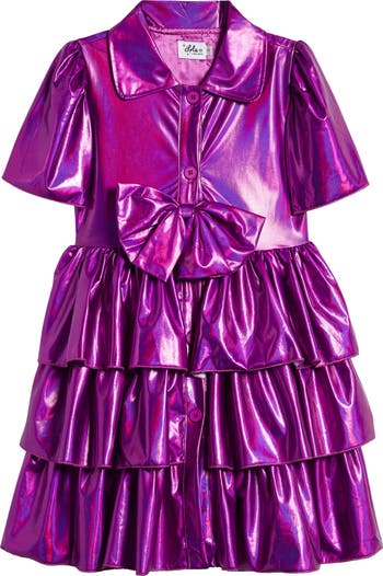 Kids' Bow Iridescent Tiered Shirtdress