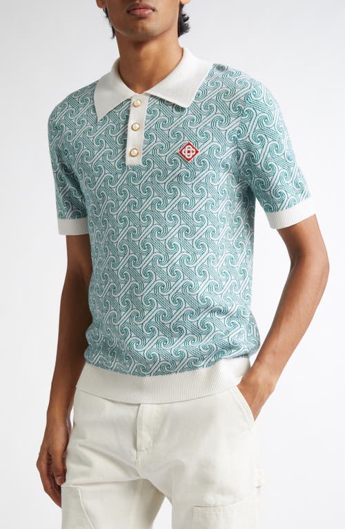 Casablanca Monogram Jacquard Wool Polo in Column Monogram 