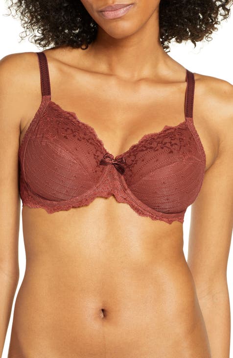  Womens Plus Size Full Coverage Underwire Unlined Minimizer  Lace Bra Lipstick Red 36D