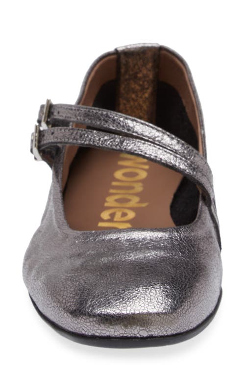Wonders Asymmetric Double Strap Flat In Lead Metallic