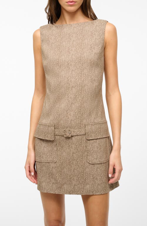 Shop Staud Sheila Sleeveless Herringbone Minidress In Mocha Herringbone