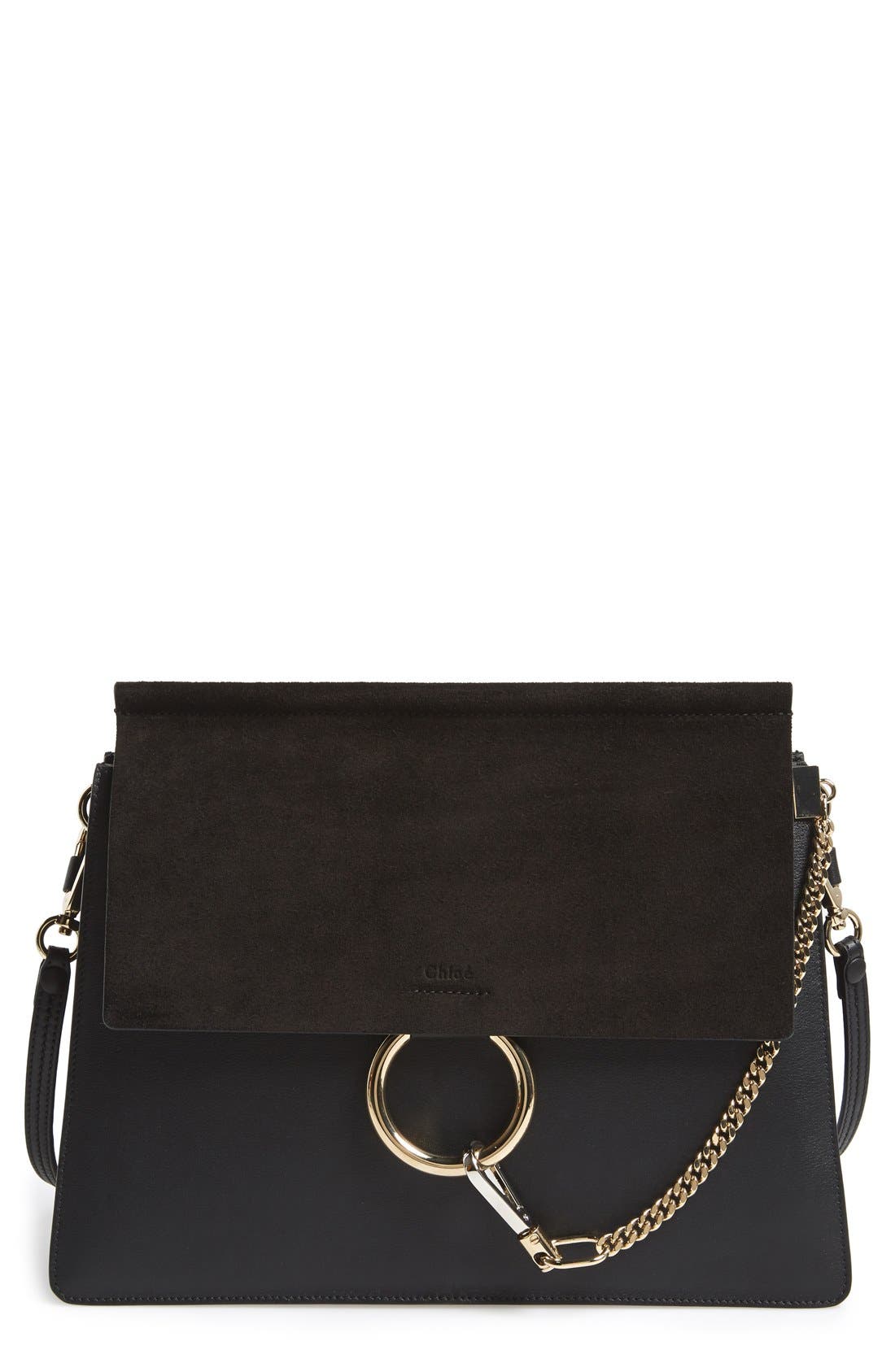 chloé faye leather and suede shoulder bag