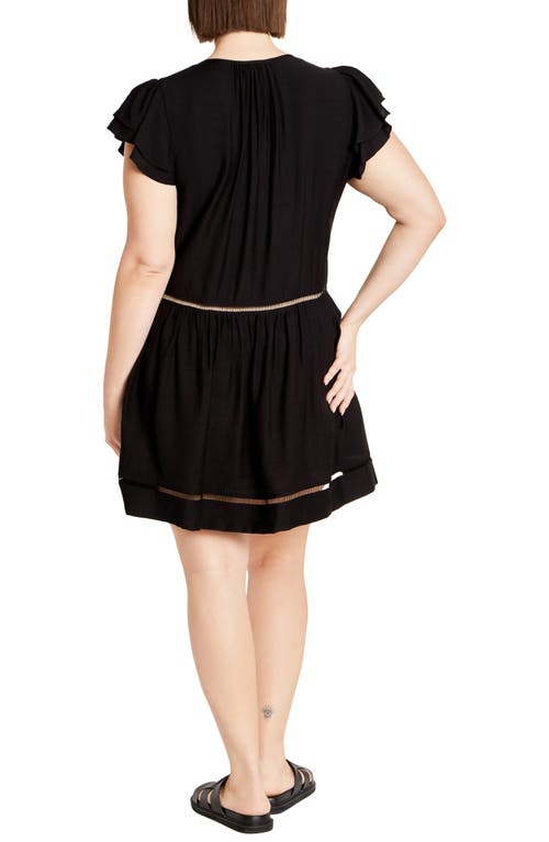 Shop City Chic Dallas Embroidered Inset Flutter Cap Sleeve Dress In Black