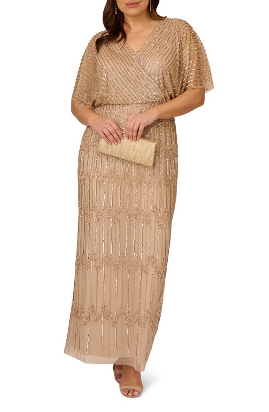 adrianna papell beaded column gown