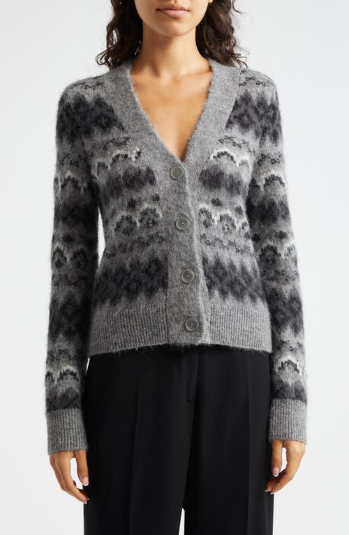 Shop Vince Fair Isle Alpaca Blend V-neck Cardigan In Grey Combo