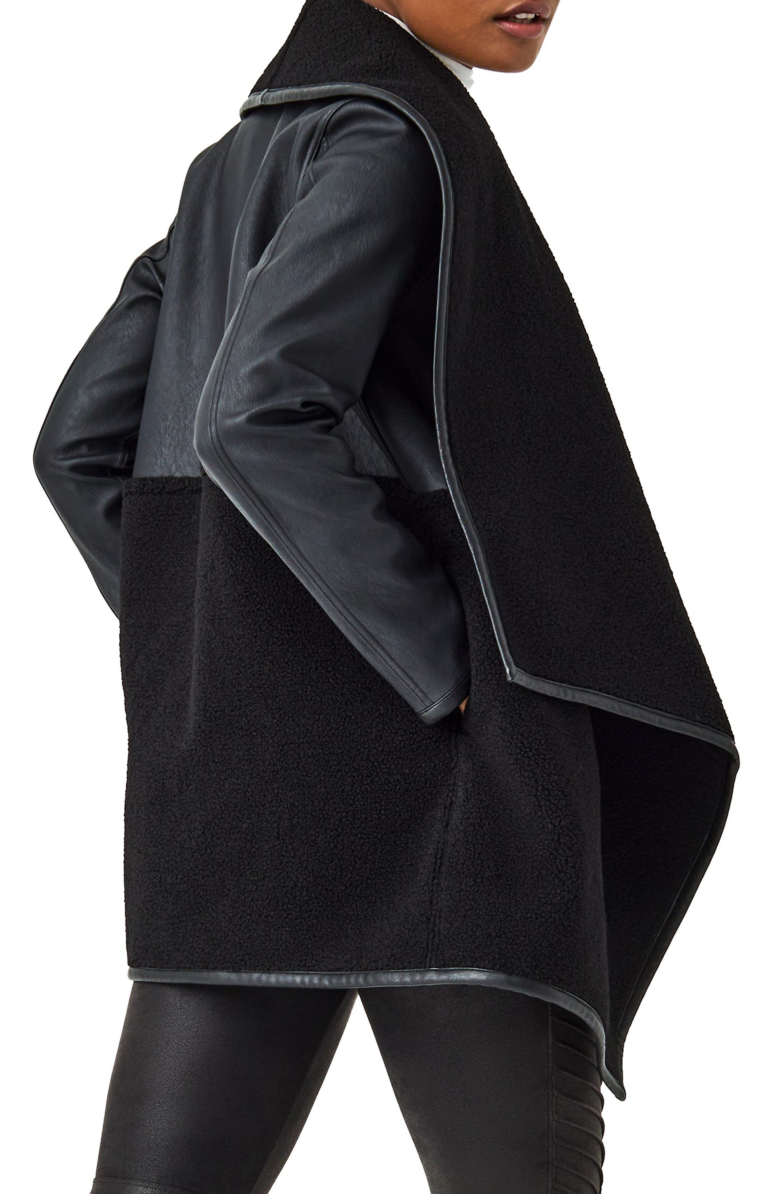 SPANX® SPANX Fleece Faux Leather Long Wrap Jacket in Very Black