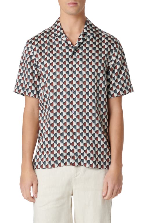 Bugatchi Jackson Shaped Fit Geo Print Short Sleeve Button-up Camp Shirt In Gray