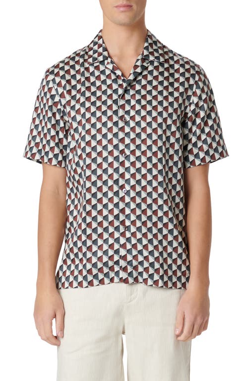 Bugatchi Jackson Shaped Fit Geo Print Short Sleeve Button-up Camp Shirt In Sienna