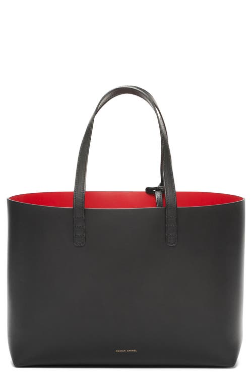 Shop Mansur Gavriel Small Leather Tote In Black/flamma