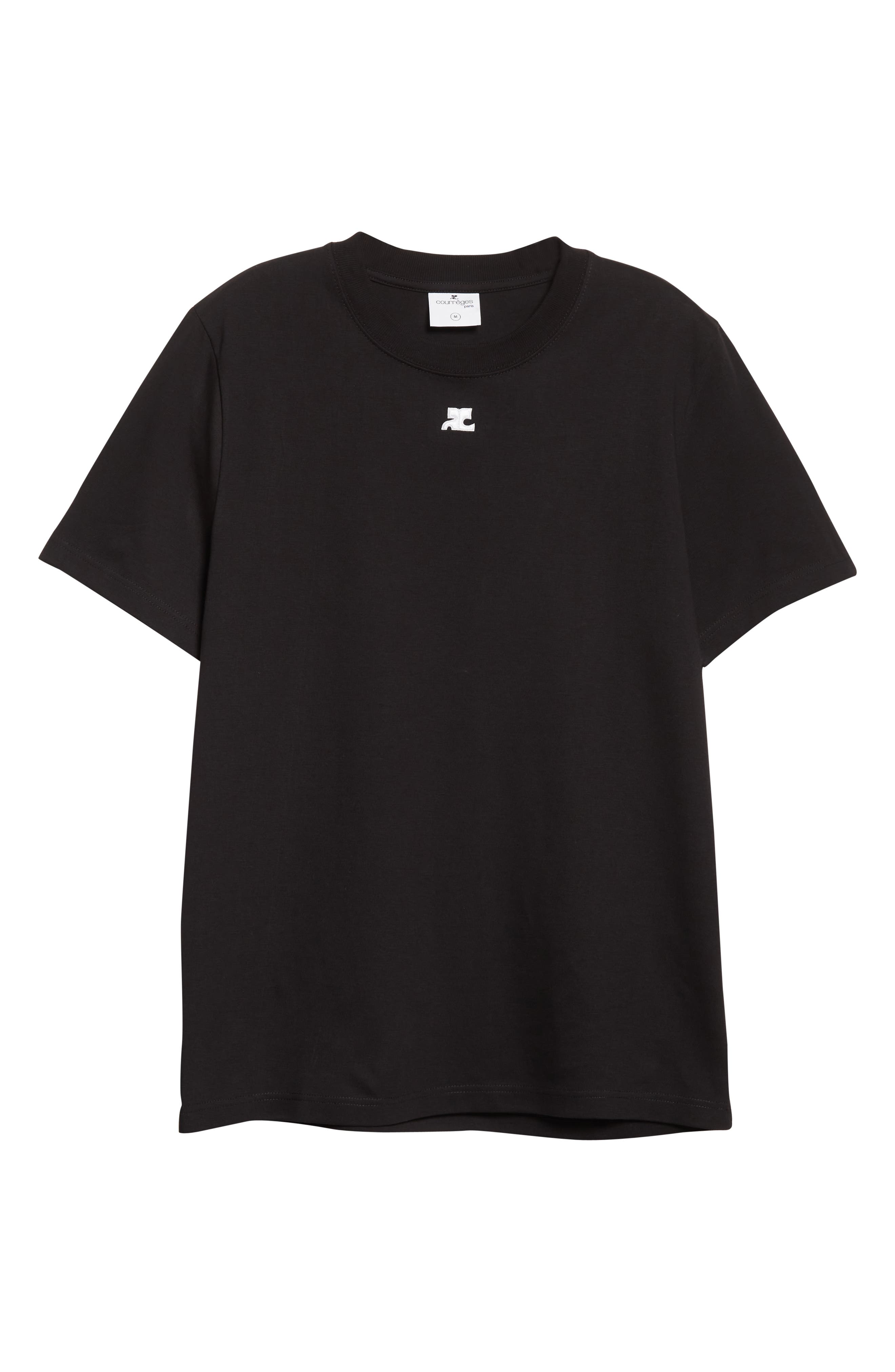 Courreges Men's Embroidered Cotton Logo Tee in Black