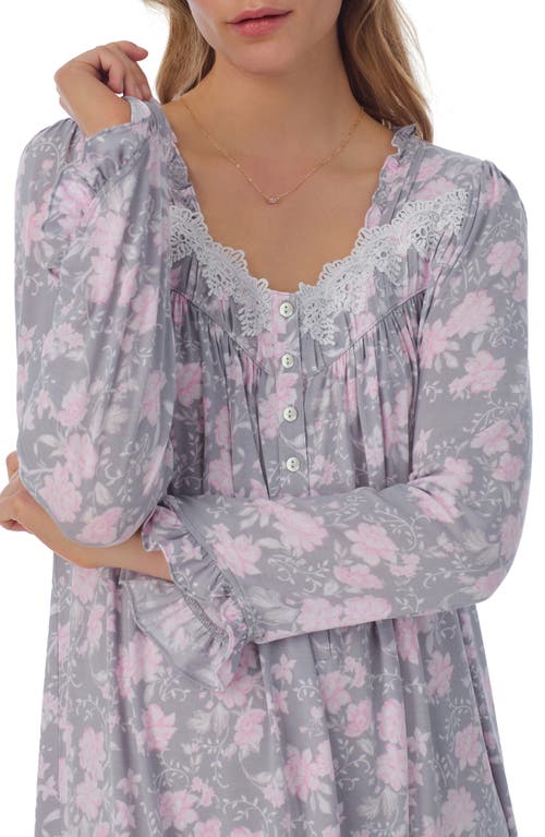 Shop Eileen West Long Sleeve Waltz Nightgown In Grey Pink Floral