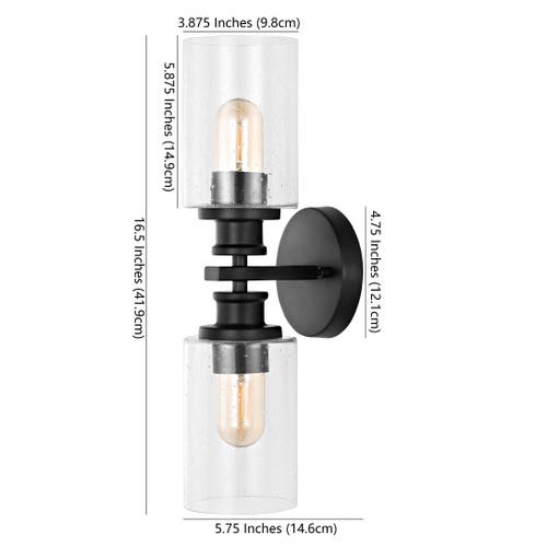 Jonathan Y Jules Cylinder 2-light Iron/seeded Glass Farmhouse Contemporary Led Wall Sconce In Black
