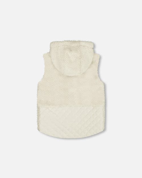 Deux Par Deux Girl's Hooded Vest With Pocket Beige In Off White