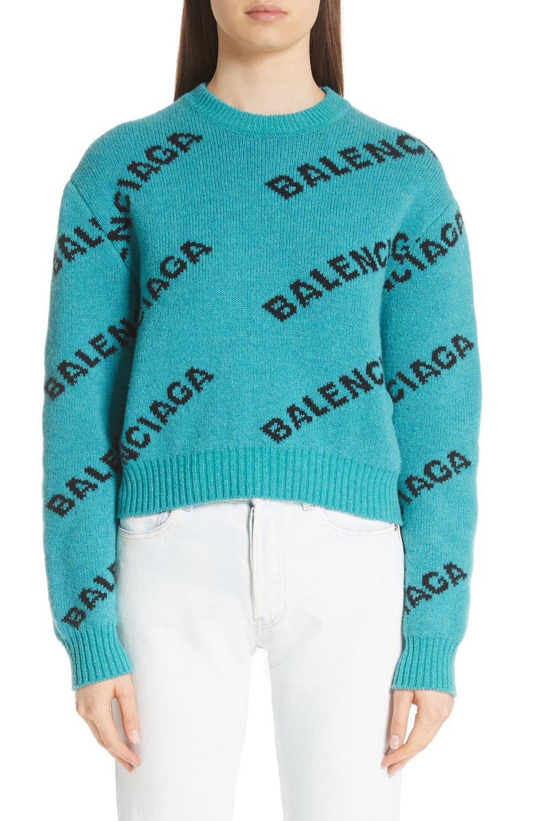 Balenciaga Wool Blend Logo Jacquard Sweater | Nordstrom