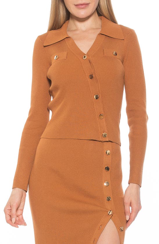 Alexia Admor Sam Asymmetrical Button Front Top In Camel