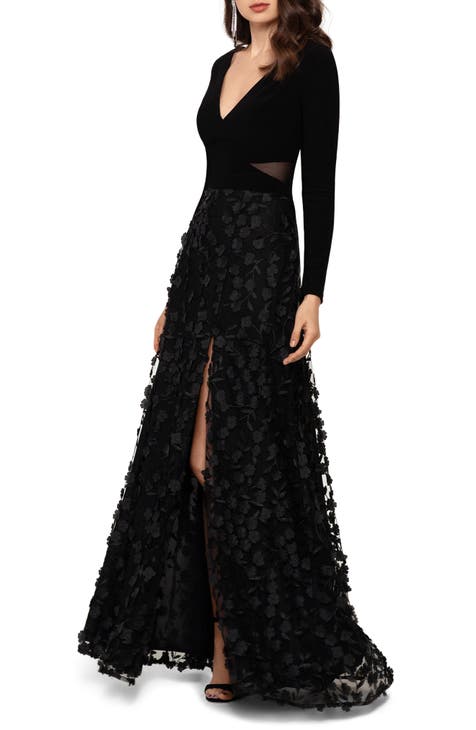 Xscape 3D Bloom Long Sleeve Gown