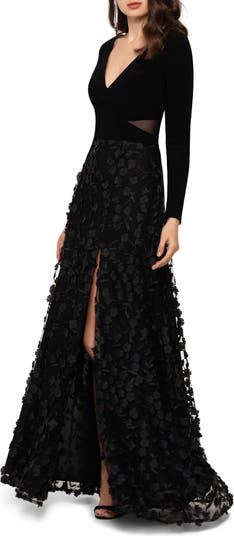 Xscape 3D Bloom Long Sleeve Gown | Nordstrom