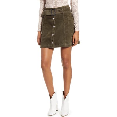 Topshop Corduroy Button Belted Miniskirt, US (fits like 6-8) - Green