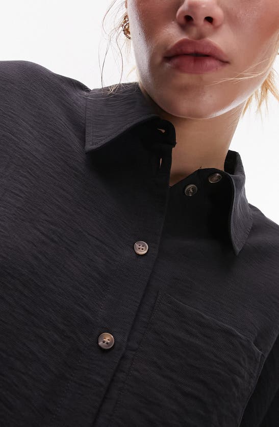 Shop Topshop Twill Crop Button-up Shirt In Black
