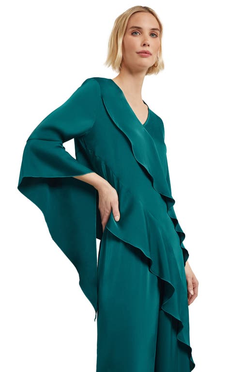 Misook Asymmetrical Ruffle Blouse - Crepe De Chine In Spruce