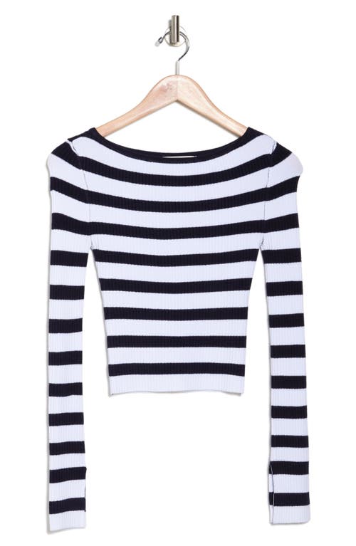 Shop By Design Amiri Stripe Boat Neck Crop Sweater In Peacoat/bright White