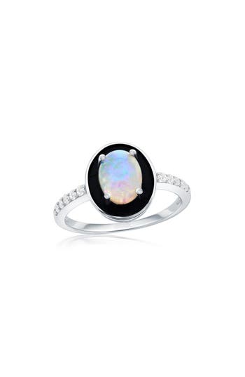 Simona Sterling Silver Oval Cut Opal & Pavé Cz Ring In White