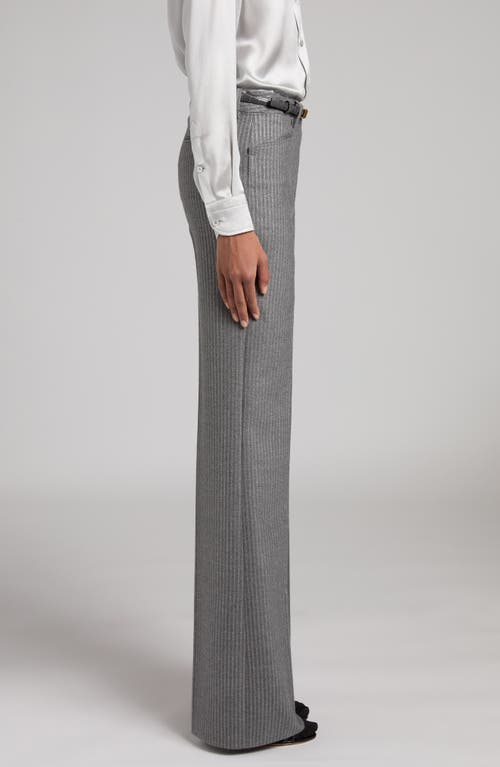 Tom Ford Metallic Stripe Wool Flannel Bootcut Pants In Grey Melange