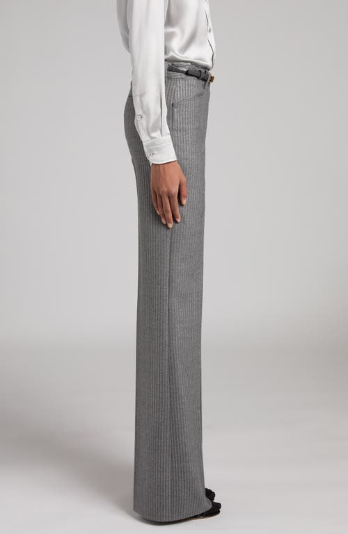 Shop Tom Ford Metallic Stripe Wool Flannel Bootcut Pants In Grey Melange