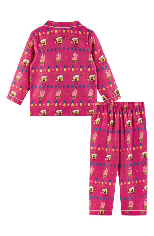 Andy & Evan Kids' Spongebob Squarepants™ Glitter Fair Isle Flannel Two-piece Pajamas In Pink