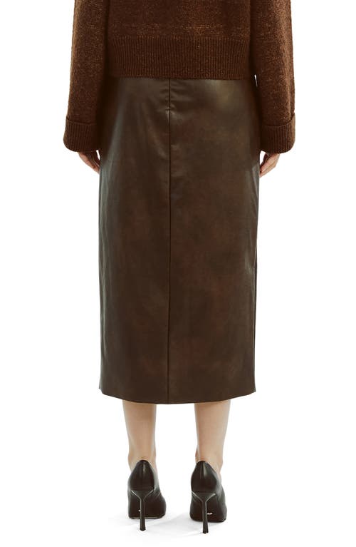 Shop Bardot Dante Faux Leather Midi Skirt In Dark Choco