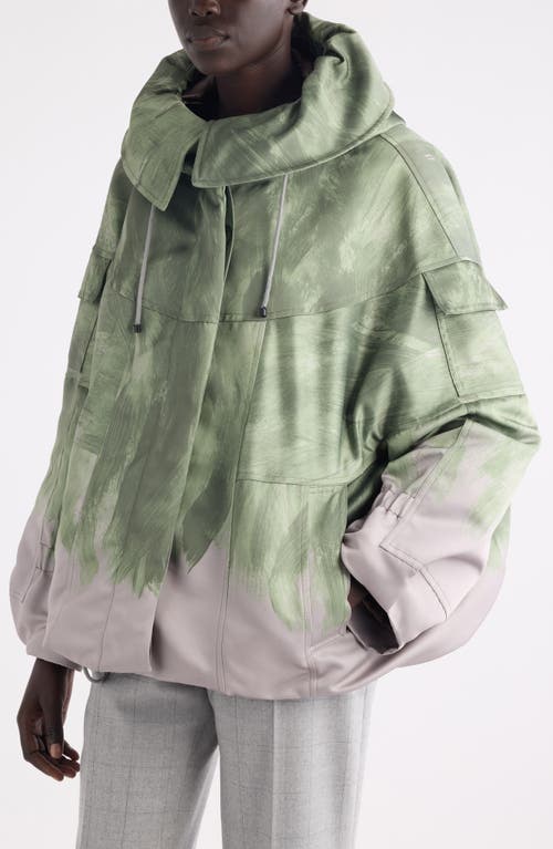 Shop Dries Van Noten Vanilla Brushstroke Print Hooded Jacket In Mint