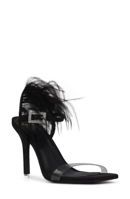 BLACK SUEDE STUDIO Trinity Square Toe Sandal in Black Pvc /Satin