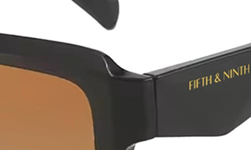 Fifth & Ninth Danni 70mm Oversize Polarized Rectangular Sunglasses In Black/gradient Brown