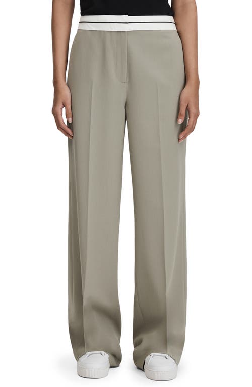 Reiss Whitley Contrast Trim Wool Blend Wide Leg Trousers Green at Nordstrom, Us
