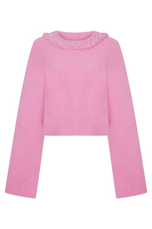 Shop Nocturne Embellished Knit Sweater In Pink