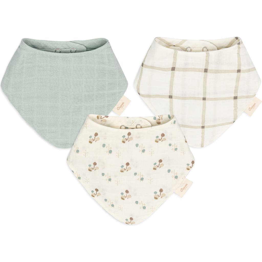 Crane Baby Kids' Avery 3-pack Cotton Muslin Bandana Bibs In Ivory/green