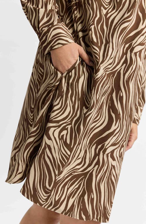 Foxcroft Sloane Zebra Print Long Sleeve Corduroy Shirtdress In Brown